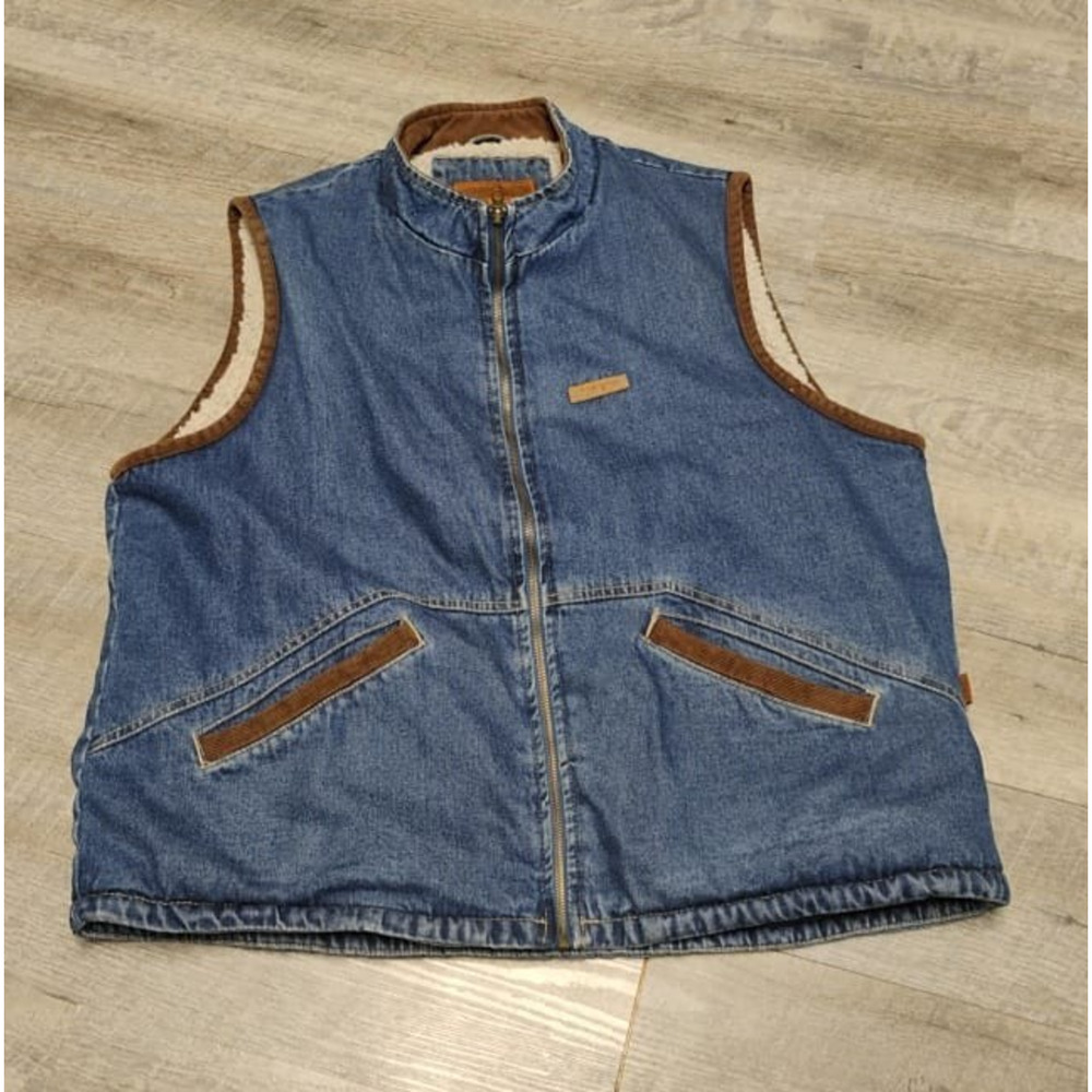 Vintage Wrangler Hero Vest Blue Men Denim Sherpa Lined Full Zip Size XL